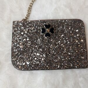 Kate Spade Glitter Card Holder Coin Purse Keychain Silver Black